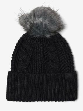 The North Face Womens OS Black Knit Mega Fur Pom Beanie